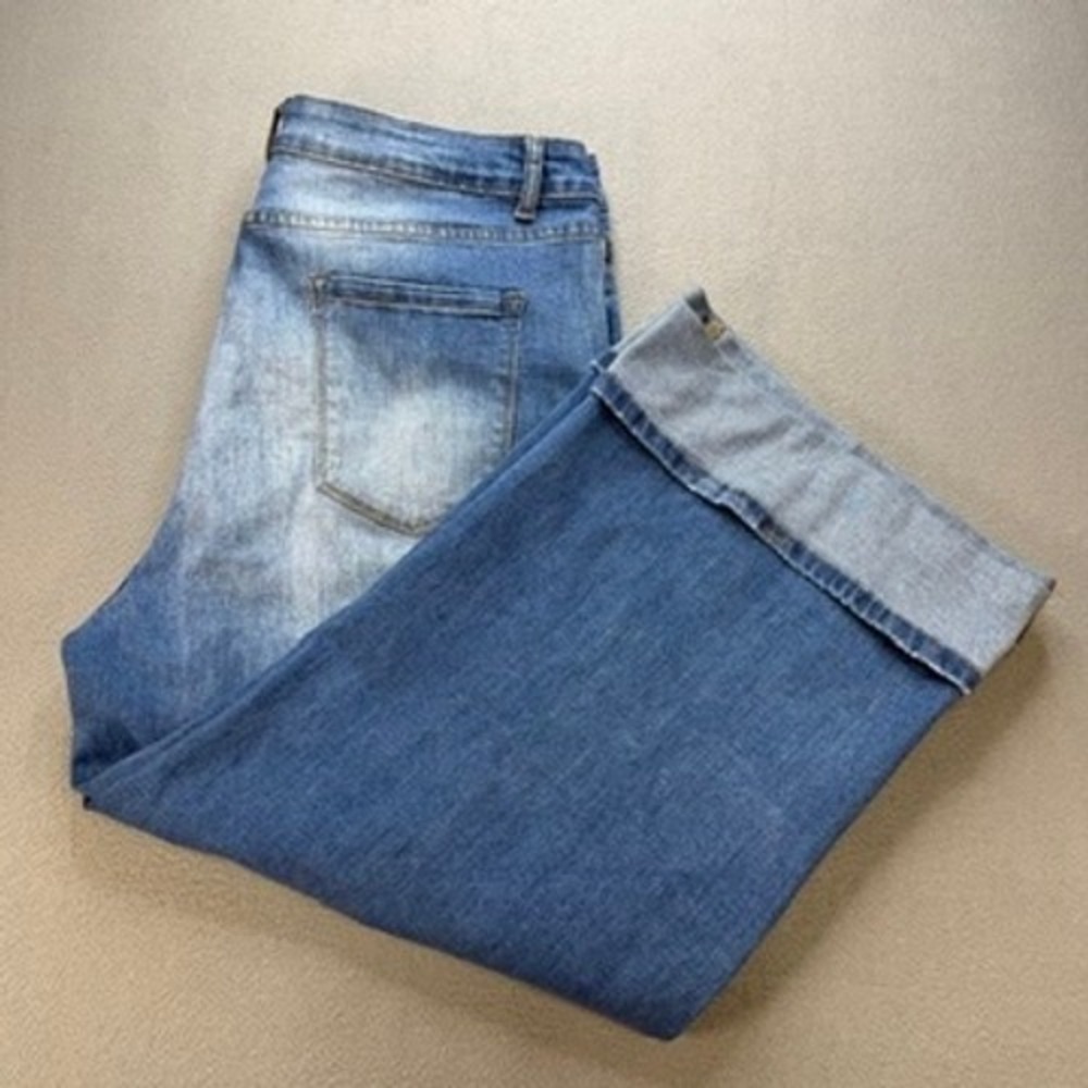 Baggy Jeans Wide Leg Cuffed Crop Relaxed Fit Size 2XL Blue Denim Nice Faded Wash